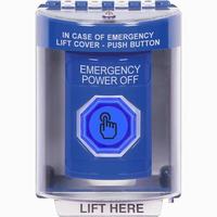 Safety Technology SS2477PO-EN | Blue Indoor/Outdoor Surface Weather Resistant Momentary (Illuminated) with Blue Lens Stopper Station with EMERGENCY POWER OFF Label English