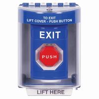 Safety Technology SS2478XT-EN | Blue Indoor/Outdoor Surface Pneumatic (Illuminated) Stopper Station with EXIT Label English