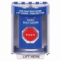 Safety Technology SS2479HV-EN | Blue Indoor/Outdoor Surface Turn-to-Reset (Illuminated) Stopper Station with HVAC SHUT DOWN Label English