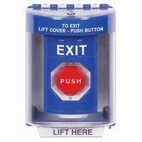 Safety Technology SS2479XT-EN | Blue Indoor/Outdoor Surface Turn-to-Reset (Illuminated) Stopper Station with EXIT Label English