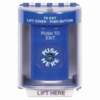 Safety Technology SS2480PX-EN | Blue Indoor/Outdoor Surface with Horn Key-to-Reset Stopper Station with PUSH TO EXIT Label English