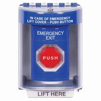 Safety Technology SS2482EX-EN | Blue Indoor/Outdoor Surface with Horn Key-to-Reset (Illuminated) Stopper Station with EMERGENCY EXIT Label English