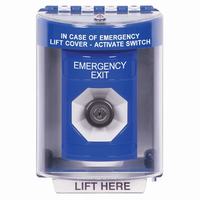 Safety Technology SS2483EX-EN | Blue Indoor/Outdoor Surface with Horn Key-to-Activate Stopper Station with EMERGENCY EXIT Label English