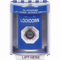 Safety Technology SS2483LD-EN | Blue Indoor/Outdoor Surface with Horn Key-to-Activate Stopper Station with LOCKDOWN Label English