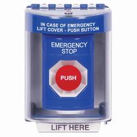 Safety Technology SS2484ES-EN | Blue Indoor/Outdoor Surface with Horn Momentary Stopper Station with EMERGENCY STOP Label English