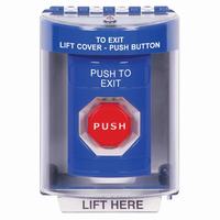 Safety Technology SS2485PX-EN | Blue Indoor/Outdoor Surface with Horn Momentary (Illuminated) Stopper Station with PUSH TO EXIT Label English