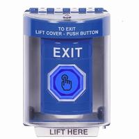 Safety Technology SS2486XT-EN | Blue Indoor/Outdoor Surface with Horn Momentary (Illuminated) with Blue Lens Stopper Station with EXIT Label English