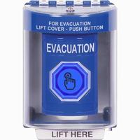 Safety Technology SS2487EV-EN | Blue Indoor/Outdoor Surface with Horn Weather Resistant Momentary (Illuminated) with Blue Lens Stopper Station with EVACUATION Label English