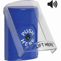 Safety Technology SS24A0NT-EN | Blue Indoor Only Flush or Surface with Horn Key-to-Reset Stopper Station with No Text Label English