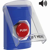 Safety Technology SS24A1NT-EN | Blue Indoor Only Flush or Surface with Horn Turn-to-Reset Stopper Station with No Text Label English