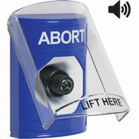 Safety Technology SS24A3AB-EN | Blue Indoor Only Flush or Surface with Horn Key-to-Activate Stopper Station with ABORT Label English