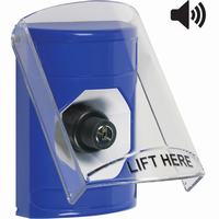 Safety Technology SS24A3NT-EN | Blue Indoor Only Flush or Surface with Horn Key-to-Activate Stopper Station with No Text Label English