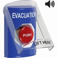Safety Technology SS24A4EV-EN | Blue Indoor Only Flush or Surface with Horn Momentary Stopper Station with EVACUATION Label English