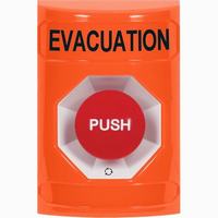 Safety Technology SS2501EV-EN | Orange No Cover Turn-to-Reset Stopper Station with EVACUATION Label English
