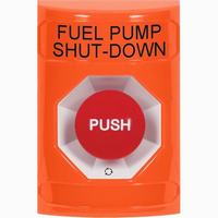 Safety Technology SS2501PS-EN | Orange No Cover Turn-to-Reset Stopper Station with FUEL PUMP SHUT DOWN Label English