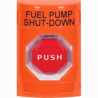 Safety Technology SS2502PS-EN | Orange No Cover Key-to-Reset (Illuminated) Stopper Station with FUEL PUMP SHUT DOWN Label English