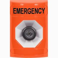 Safety Technology SS2503EM-EN | Orange No Cover Key-to-Activate Stopper Station with EMERGENCY Label English