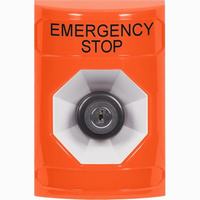Safety Technology SS2503ES-EN | Orange No Cover Key-to-Activate Stopper Station with EMERGENCY STOP Label English