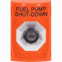Safety Technology SS2503PS-EN | Orange No Cover Key-to-Activate Stopper Station with FUEL PUMP SHUT DOWN Label English