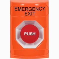 Safety Technology SS2504EX-EN | Orange No Cover Momentary Stopper Station with EMERGENCY EXIT Label English