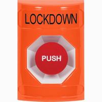 Safety Technology SS2504LD-EN | Orange No Cover Momentary Stopper Station with LOCKDOWN Label English
