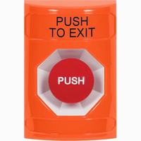 Safety Technology SS2504PX-EN | Orange No Cover Momentary Stopper Station with PUSH TO EXIT Label English