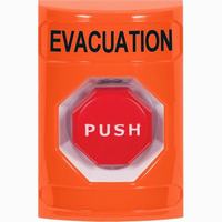 Safety Technology SS2505EV-EN | Orange No Cover Momentary (Illuminated) Stopper Station with EVACUATION Label English