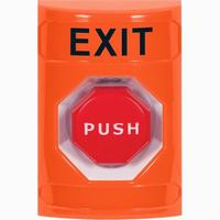 Safety Technology SS2505XT-EN | Orange No Cover Momentary (Illuminated) Stopper Station with EXIT Label English