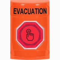Safety Technology SS2506EV-EN | Orange No Cover Momentary (Illuminated) with Red Lens Stopper Station with EVACUATION Label English
