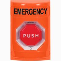 Safety Technology SS2509EM-EN | Orange No Cover Turn-to-Reset (Illuminated) Stopper Station with EMERGENCY Label English