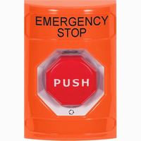 Safety Technology SS2509ES-EN | Orange No Cover Turn-to-Reset (Illuminated) Stopper Station with EMERGENCY STOP Label English