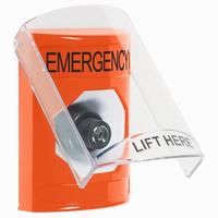 Safety Technology SS2523EM-EN | Orange Indoor Only Flush or Surface Key-to-Activate Stopper Station with EMERGENCY Label English