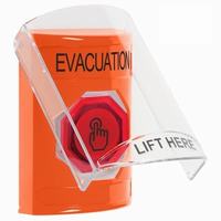 Safety Technology SS25A6EV-EN | Orange Indoor Only Flush or Surface with Horn Momentary (Illuminated) with Red Lens Stopper Station with EVACUATION Label English