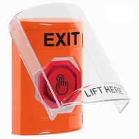 Safety Technology SS25A6XT-EN | Orange Indoor Only Flush or Surface with Horn Momentary (Illuminated) with Red Lens Stopper Station with EXIT Label English