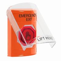 Safety Technology SS25A7EX-EN | Orange Indoor Only Flush or Surface with Horn Weather Resistant Momentary (Illuminated) with Red Lens Stopper Station with EMERGENCY EXIT Label English