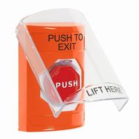 Safety Technology SS25A8PX-EN | Orange Indoor Only Flush or Surface with Horn Pneumatic (Illuminated) Stopper Station with PUSH TO EXIT Label English