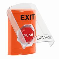 Safety Technology SS25A8XT-EN | Orange Indoor Only Flush or Surface with Horn Pneumatic (Illuminated) Stopper Station with EXIT Label English