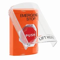 Safety Technology SS25A9ES-EN | Orange Indoor Only Flush or Surface with Horn Turn-to-Reset (Illuminated) Stopper Station with EMERGENCY STOP Label English
