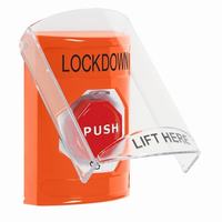 Safety Technology SS25A9LD-EN | Orange Indoor Only Flush or Surface with Horn Turn-to-Reset (Illuminated) Stopper Station with LOCKDOWN Label English