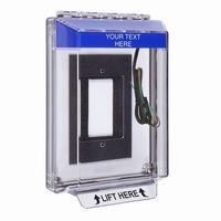 Safety Technology STI-14330CB | Universal Stopper Low Profile Cover Enclosure Flush Back Box and Hood with Horn and Relay - Custom Label - Blue - Non-Returnable