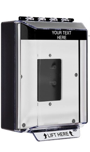 Safety Technology STI-14520C-K | Universal Stopper Low Profile Cover with Horn, Enclosed Back Box, Open Mount Plate, Custom Label