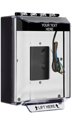 Safety Technology STI-14530C-K | Universal Stopper Low Profile Cover with Horn, Relay, Enclosed Back Box, Open Mount Plate, Custom Label