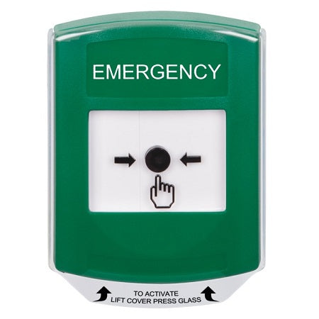 Safety Technology GLR121EM-EN | Green Indoor Only Shield Key-To-Reset Push Button With Emergency Label English