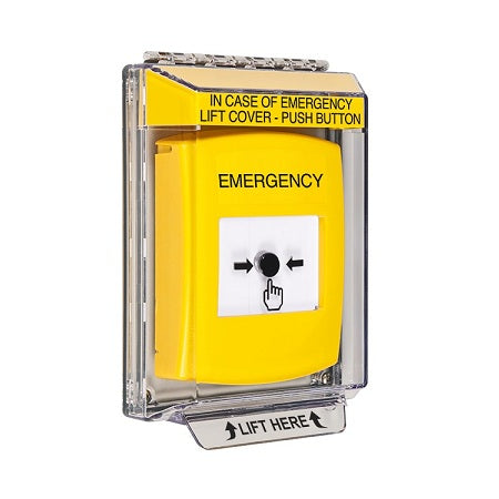Safety Technology GLR231EM-EN | Yellow Indoor/Outdoor Low Profile Flush Mount Key-To-Reset Push Button With Emergency Label English