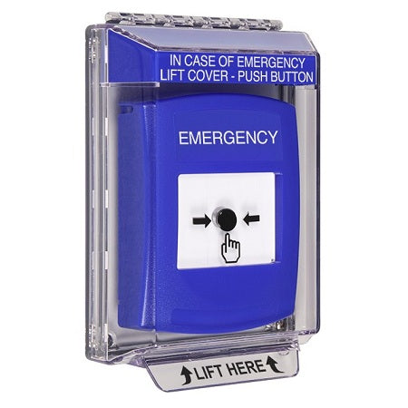 Safety Technology GLR431EM-EN | Blue Indoor/Outdoor Low Profile Flush Mount Key-To-Reset Push Button With Emergency Label English