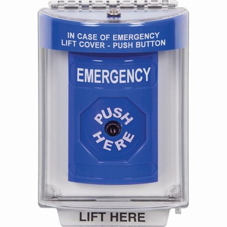 Safety Technology SS-2430EM-EN | Blue Indoor/Outdoor Flush Key-To-Reset Stopper Station With Emergency Label English