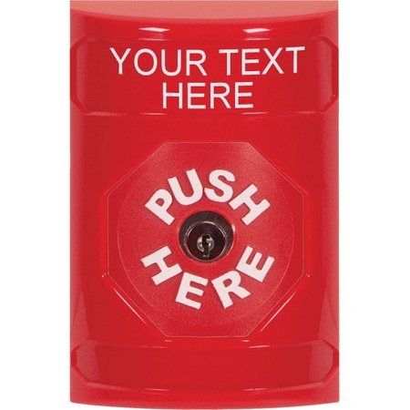 Safety Technology SS2000ZA-EN | Red No Cover Key-To-Reset Stopper Station With Non-Returnable Custom Text Label English