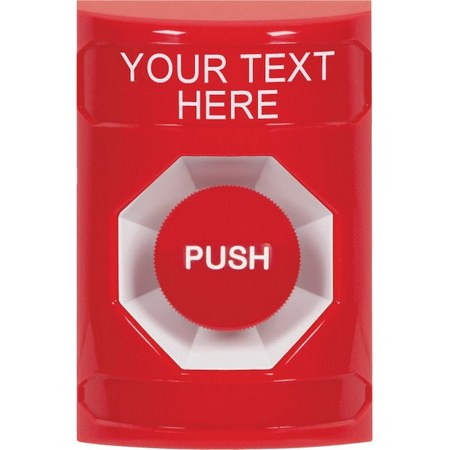 Safety Technology SS2004ZA-EN | Red No Cover Momentary Stopper Station With Non-Returnable Custom Text Label English