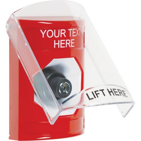 Safety Technology SS2023ZA-EN | Red Indoor Only Flush Or Surface Key-To-Activate Stopper Station With Non-Returnable Custom Text Label English