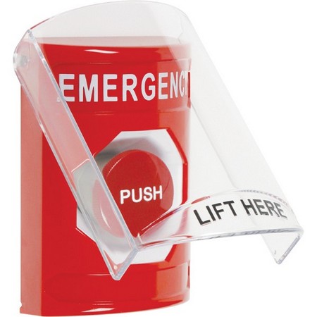Safety Technology SS2024EM-EN | Red Indoor Only Flush Or Surface Momentary Stopper Station With Emergency Label English